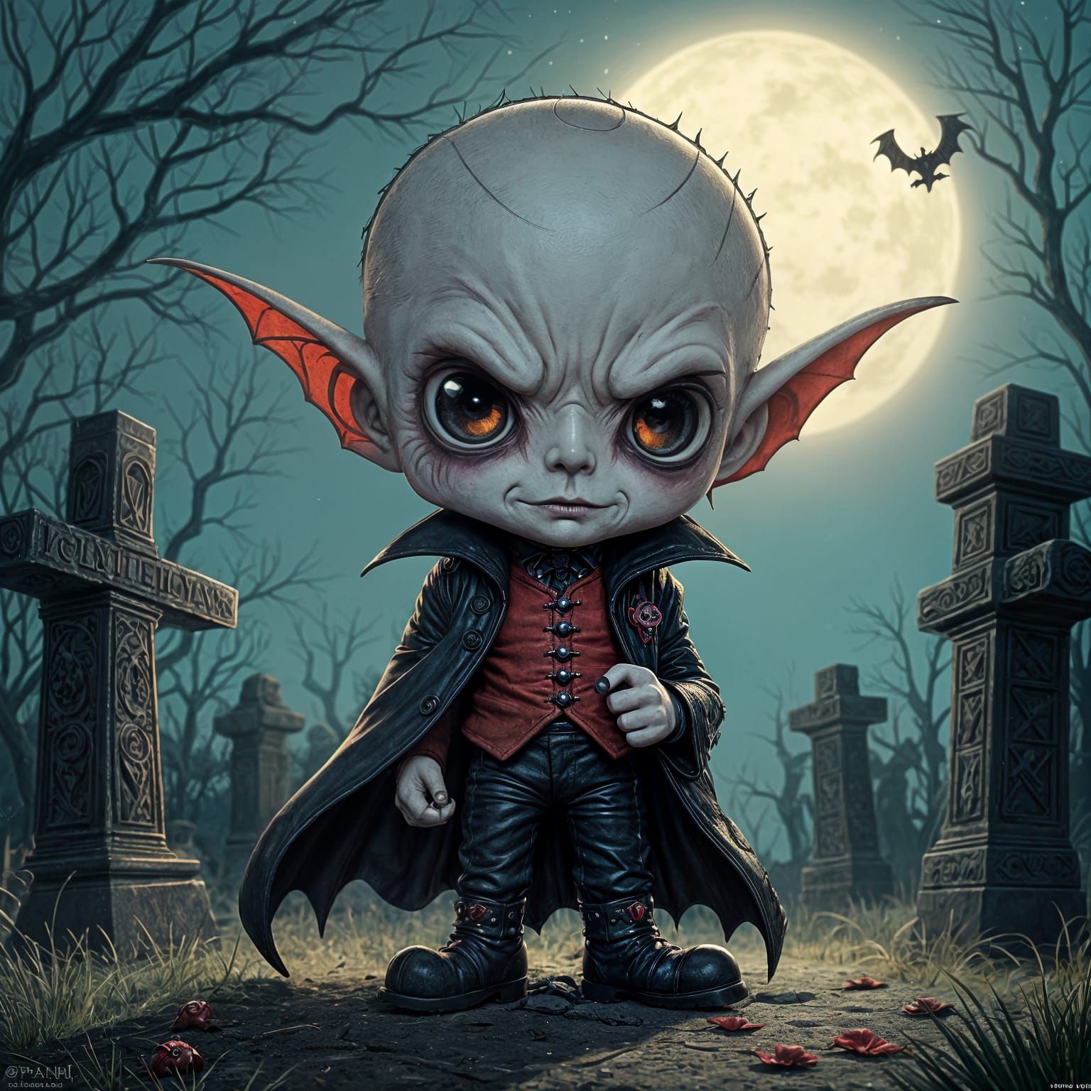 Horrorpunk Chibi Nosferatu in Gothic Graveyard