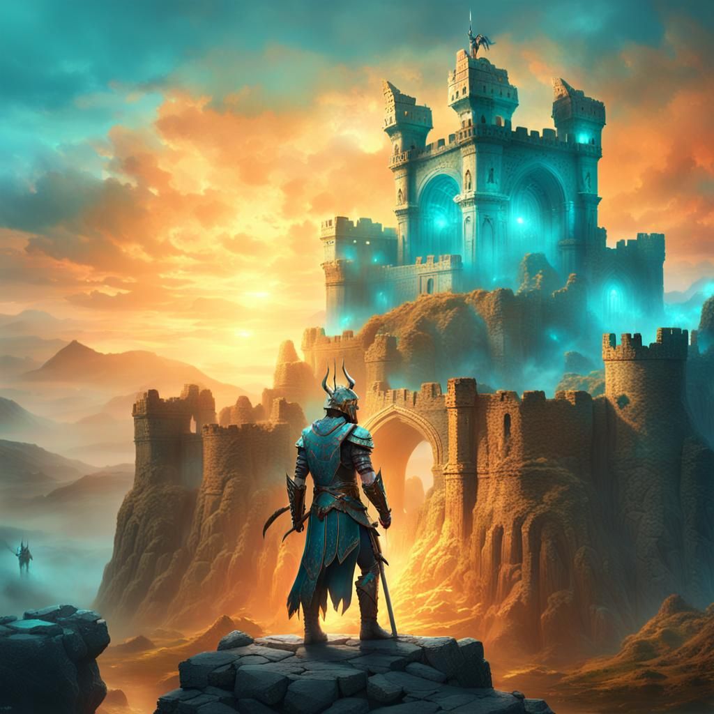 Victorious Warrior in Fantasy Landscape, Trending on Artstat...