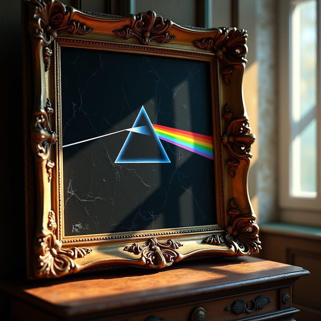 Luxurious Frame Displays Iconic Album Cover in Prismatic Glo...