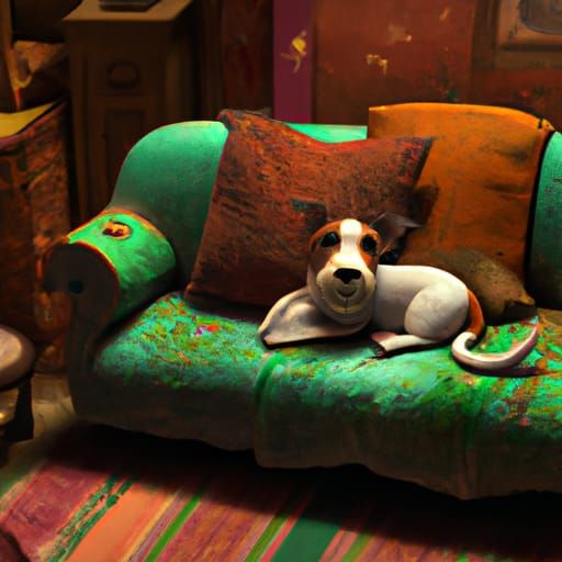 Stray Dog on Sofa: Hyperdetailed Concept Art