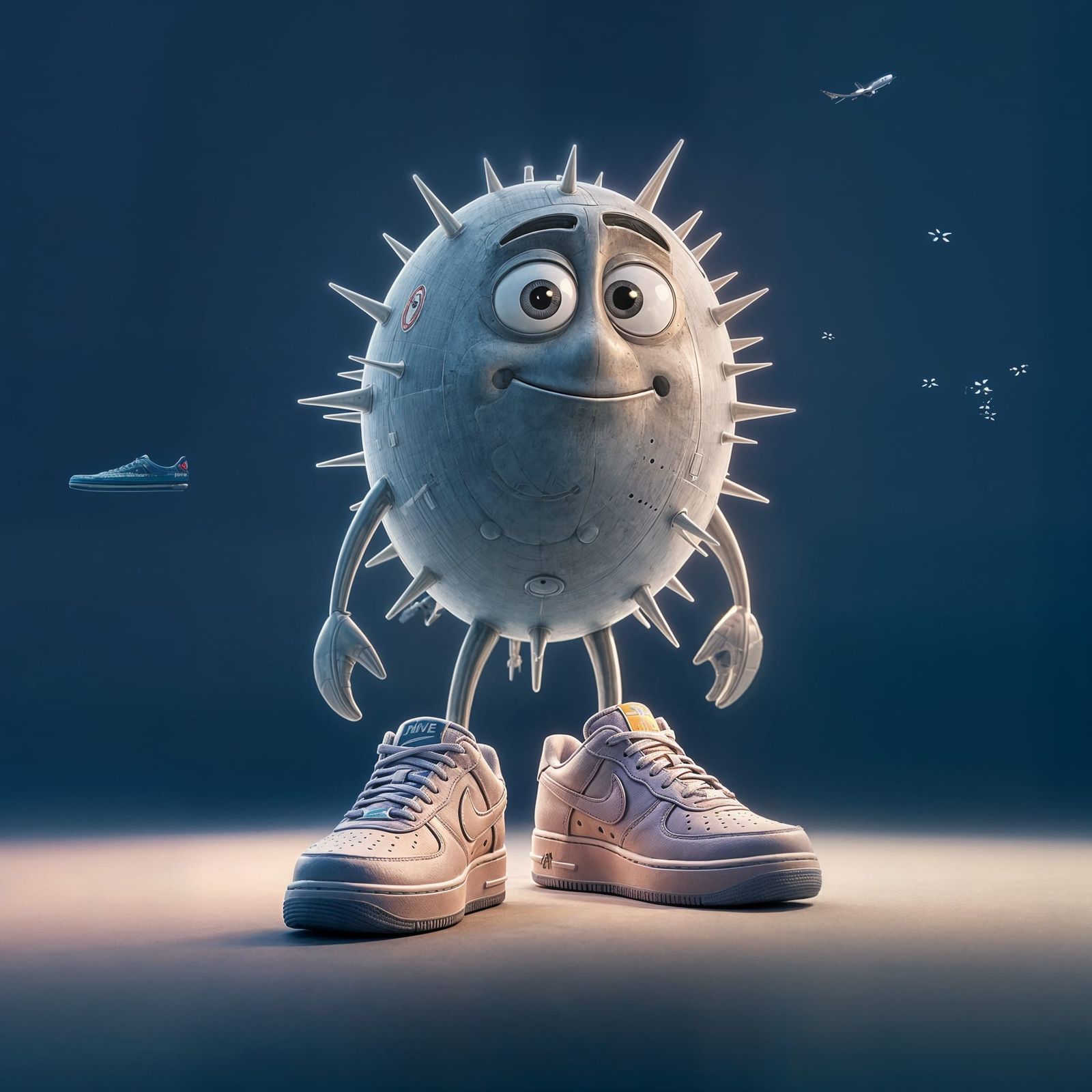 Microbe Emoji Wearing Airforce One Sneakers in Pixar Style