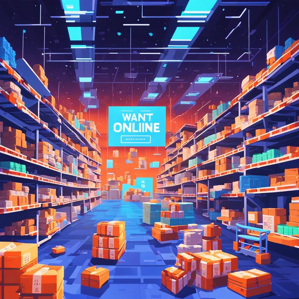 Warehouse Scene in Retro-Futuristic 8-bit Digital Art