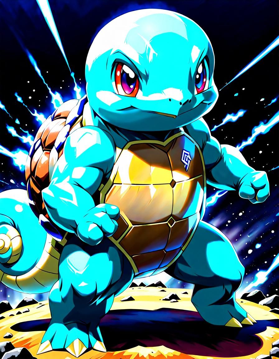 Muscular Squirtle in Anime Key Visual Style