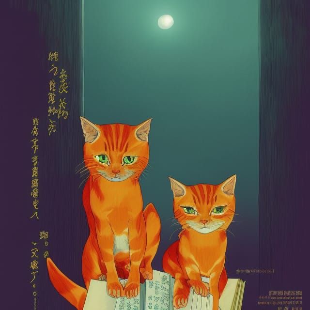 Two Tabby Cats: Vibrant Anime-Inspired Illustration