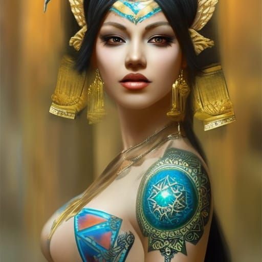 Neo-Victorian Tattooed Beauty in Zentangle Inksplash Style