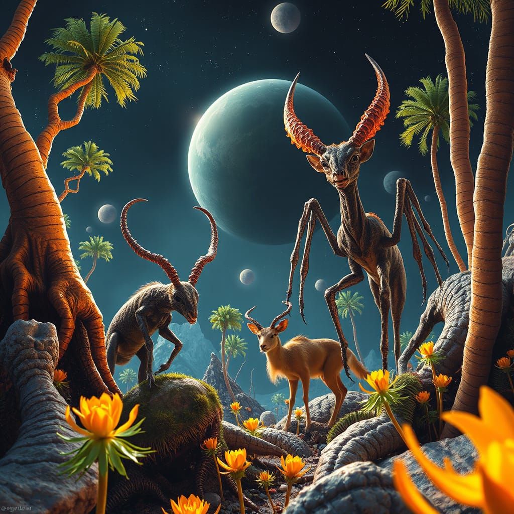 Alien Exoplanet Life: Mutated Hybrid Species Illustration