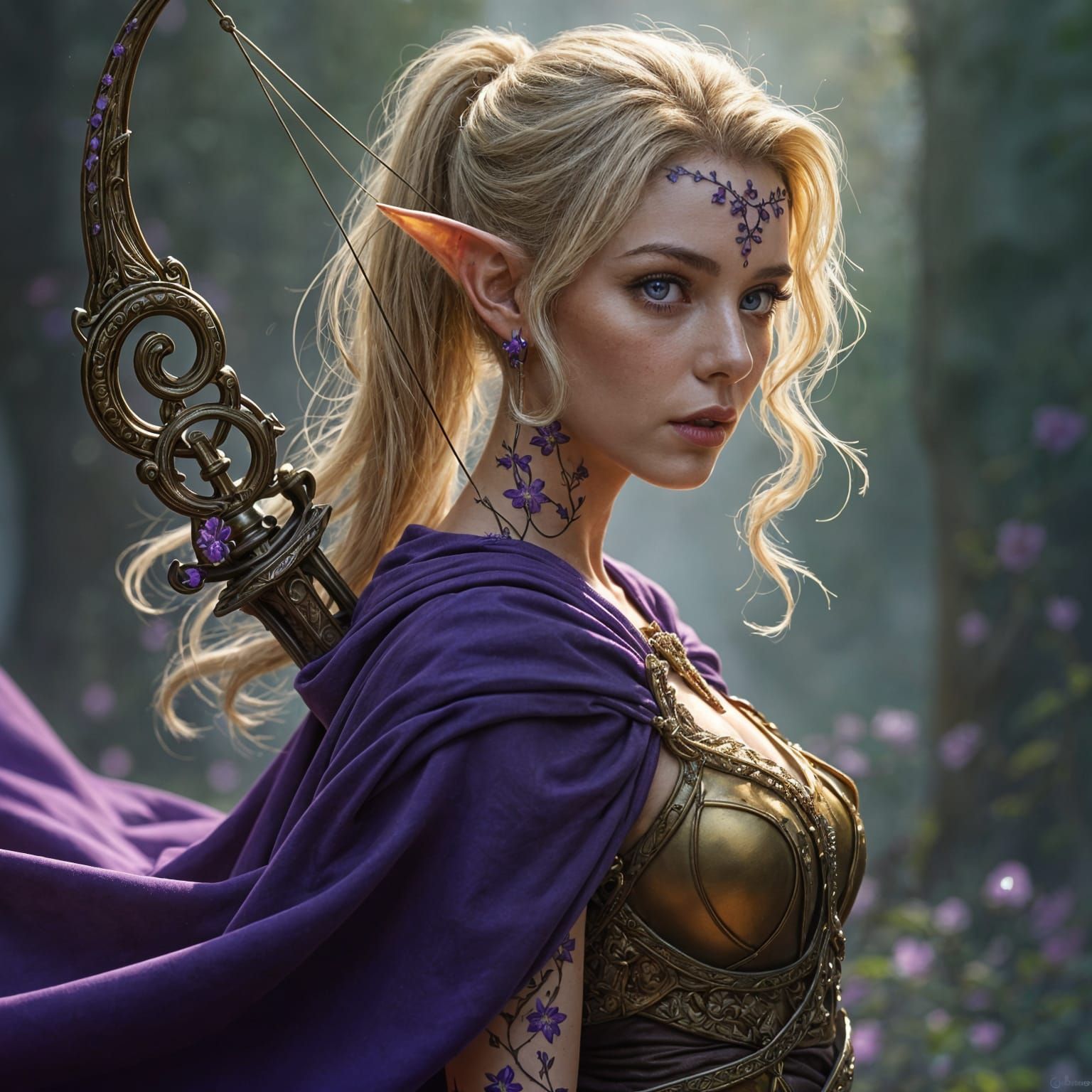 Elegant Elf with Violet Eyes and Jeweled Circlet
