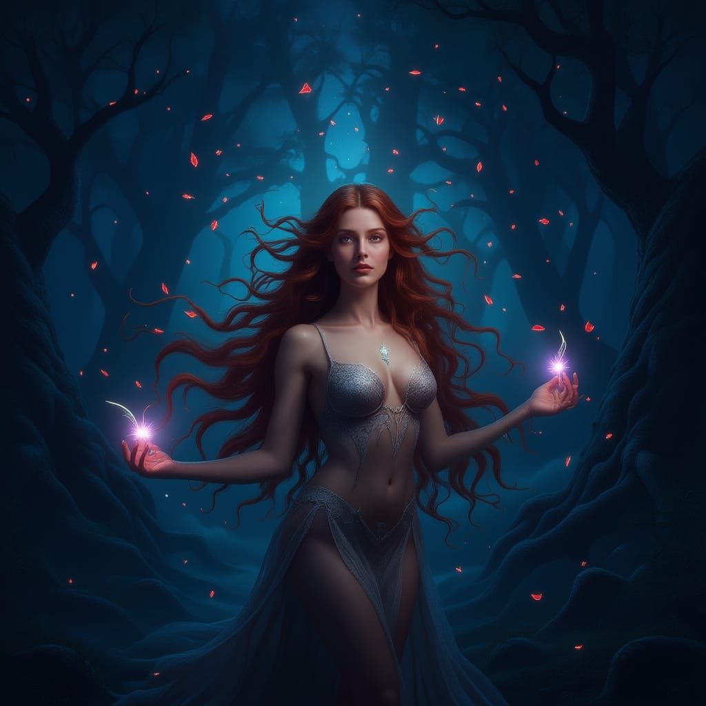 Ancient Cosmic Oak Tree in Nebula, Dark Fantasy Art