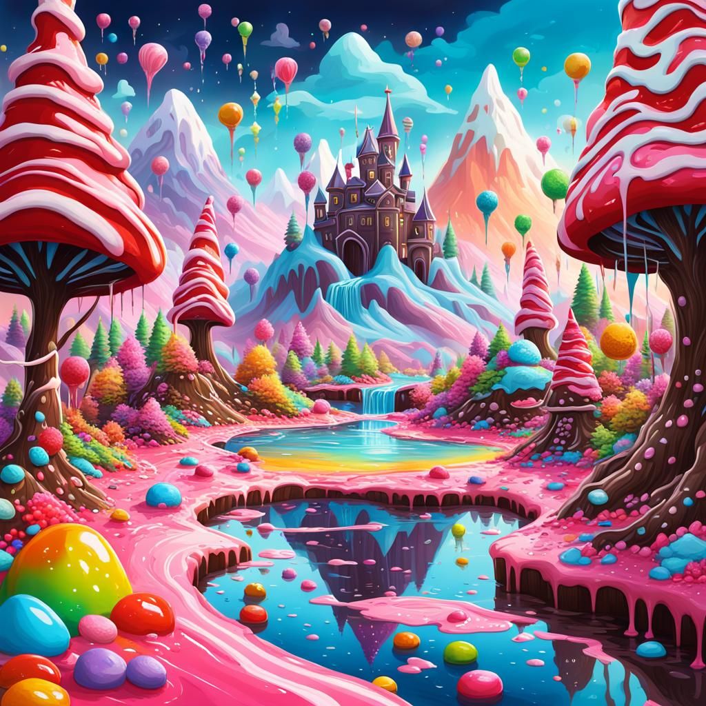 Magical Candy Kingdom: Graffiti Art with Chocolate Lake