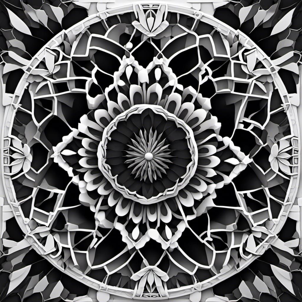 Coloring Page: Black and White Alien Mandala
