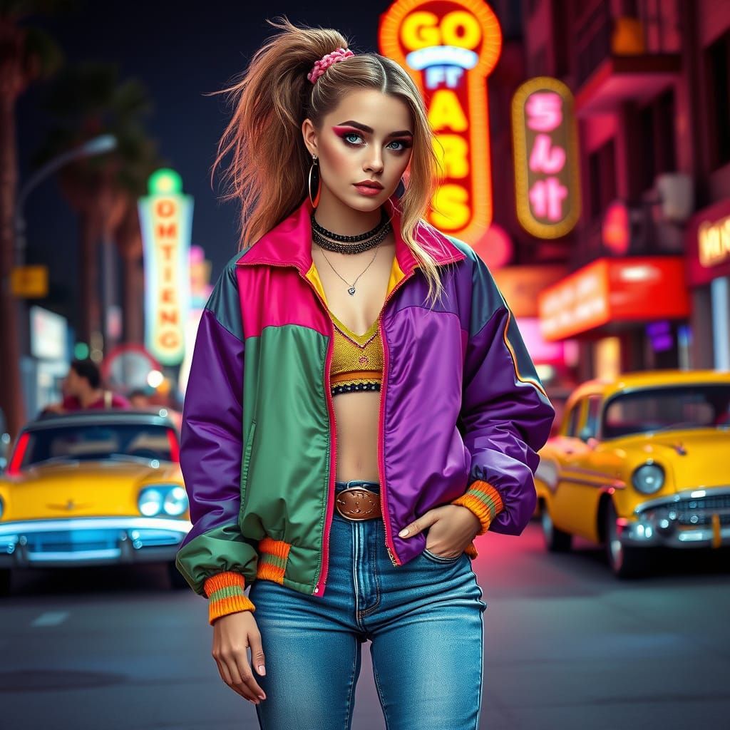 Stylish 1980s Girl in Retro Fashion