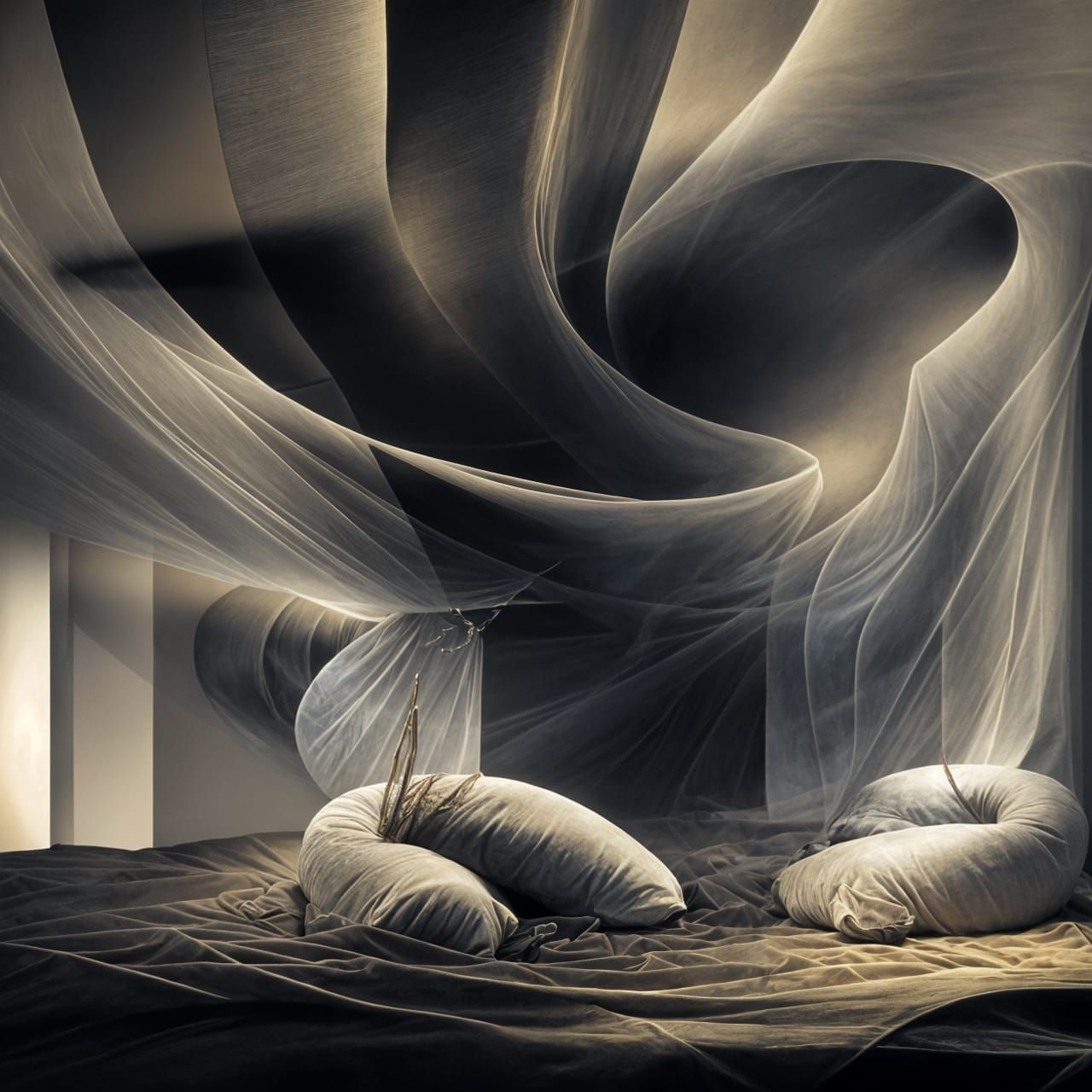 Cats Play on Antique Furniture in Dreamlike Bedroom