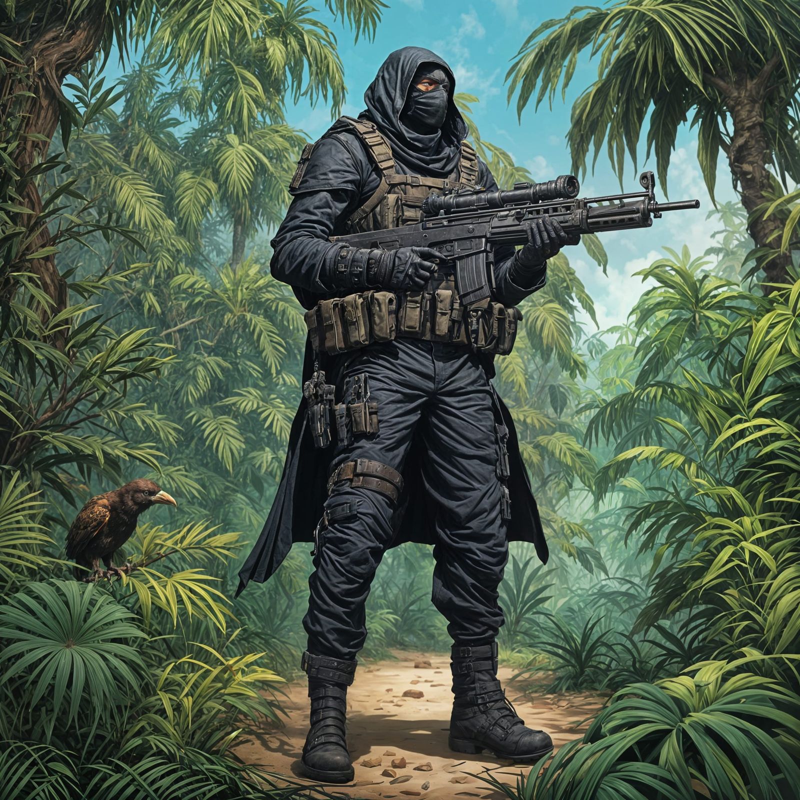Epic Comic Book-Style Crow Military RPG Warrior in a Jungle ...