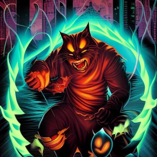 Dark Demon Cat Superhero Fights Crime