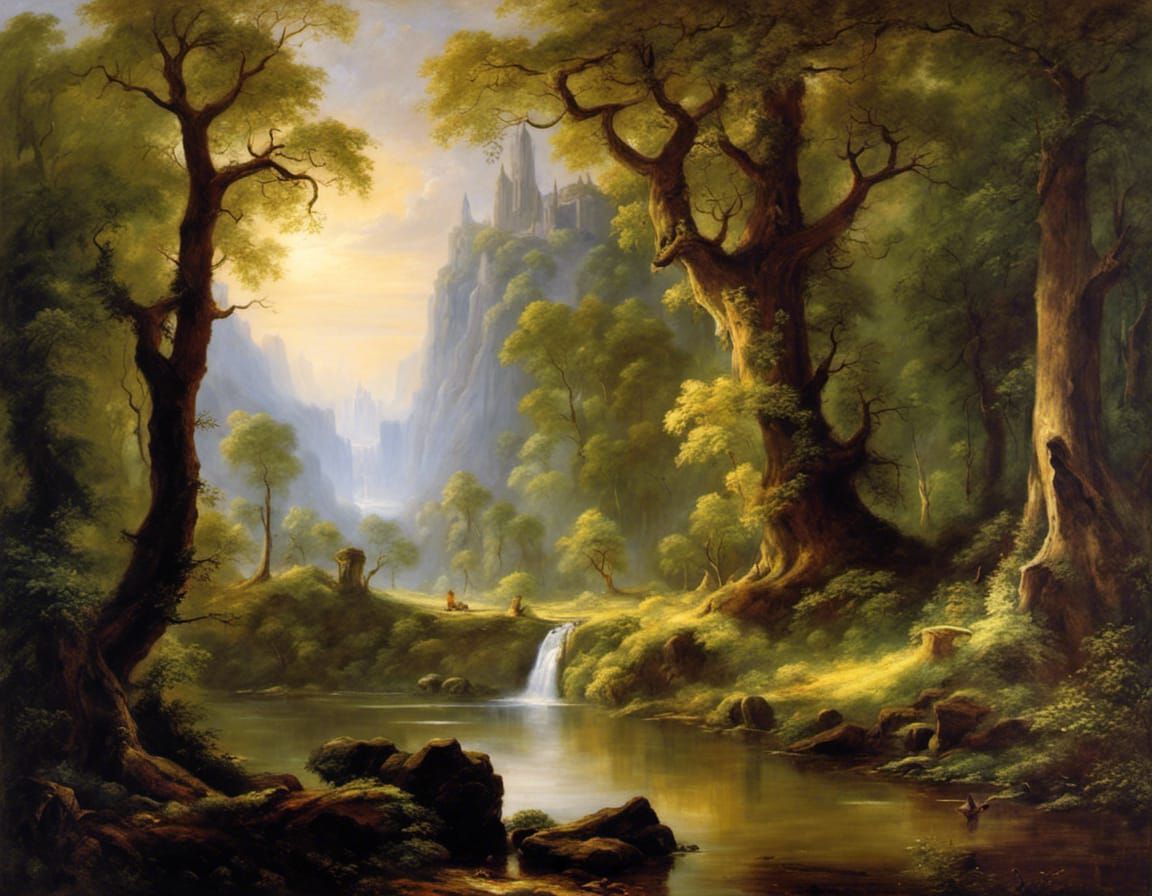 Enchanted Elven City in Lush Woodland Landscape