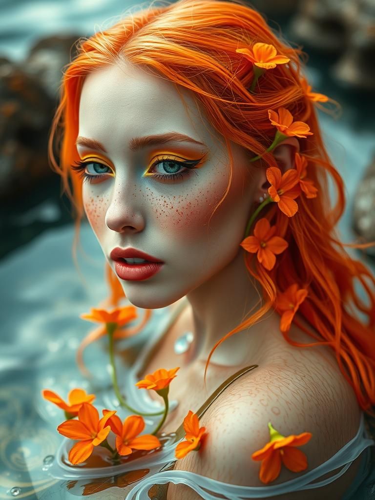 Surreal Female Sea Creature with Orange Hair