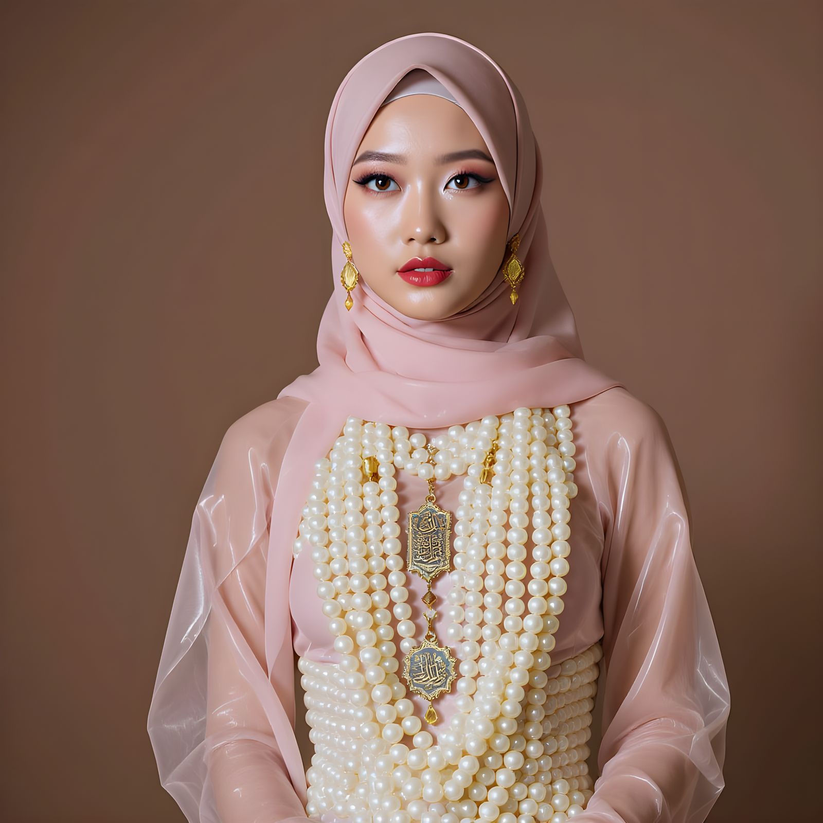 Asian Woman in Hijab with Pearl Body Chain