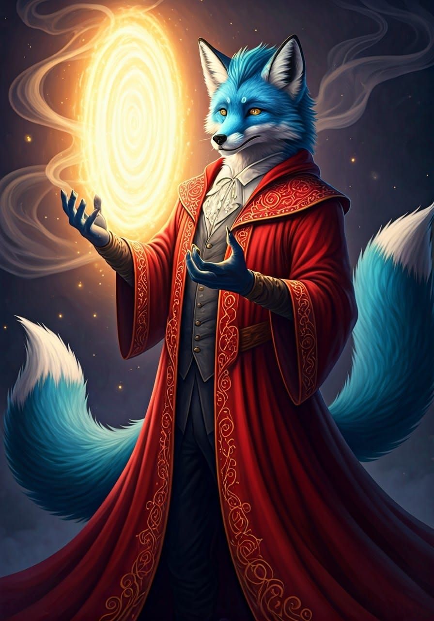 Mystical Blue Fox Conjures Magical Portal