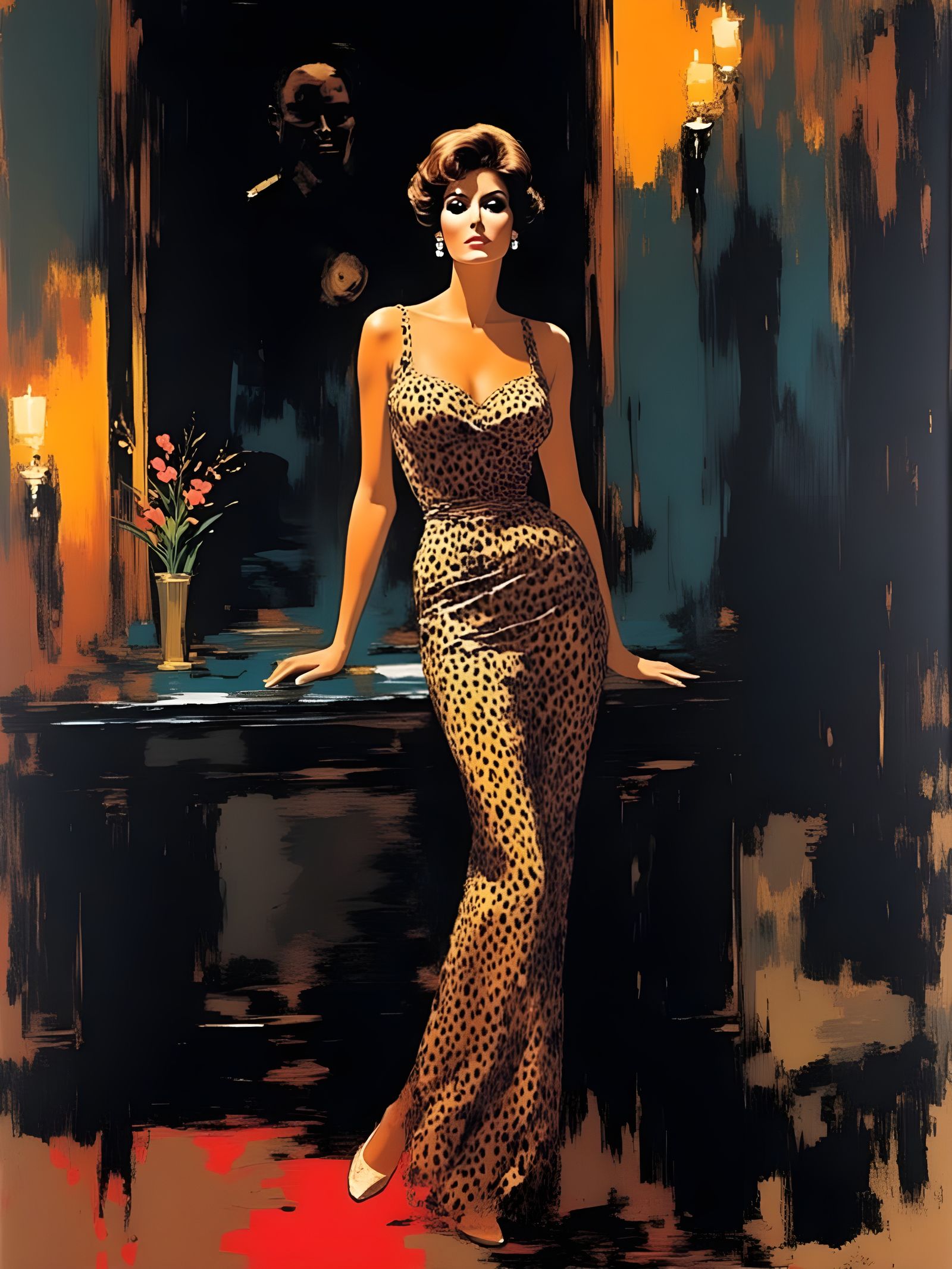 Sophia Loren in Cheetah Dress, Dramatic Pose, 1960s Style