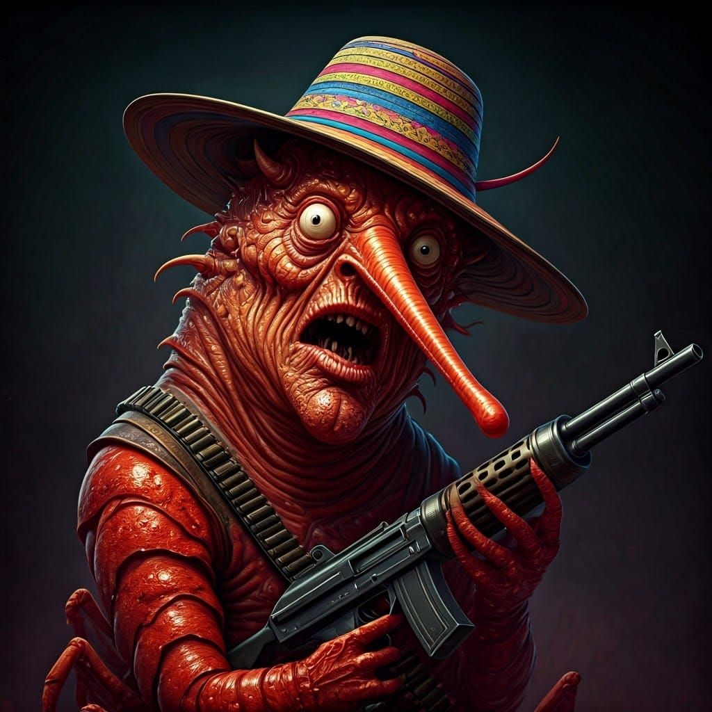 Grotesque Lobster-Devil Hybrid in Vibrant, Dark Fantasy Art