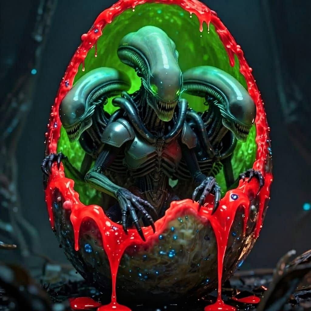 Three-Headed Xenomorph Emerges from Egg Sack
