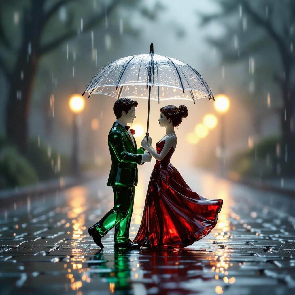 Glass Couple Dancing in Rain