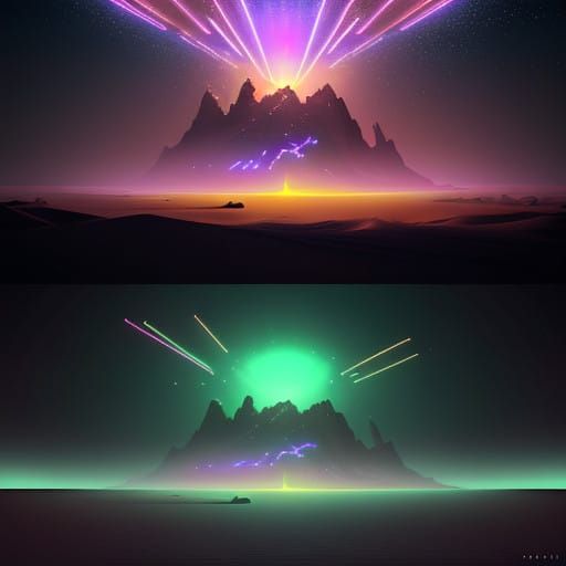 Surreal Desert Dreamscape in Vibrant Futuristic Style