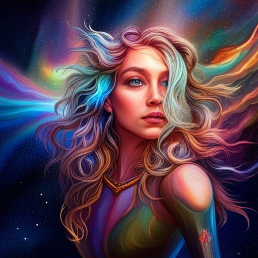 Cosmic Valkyrie Holographic Illustration by Amaringo