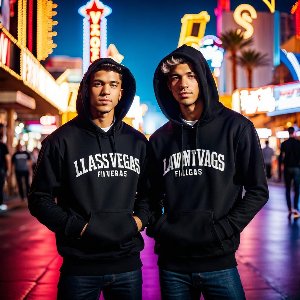 Two Young Men Posing on Fremont Street, Las Vegas
