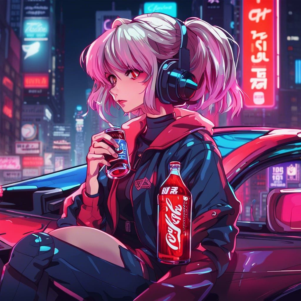 Anime Girl in Cyberpunk Neon Scene