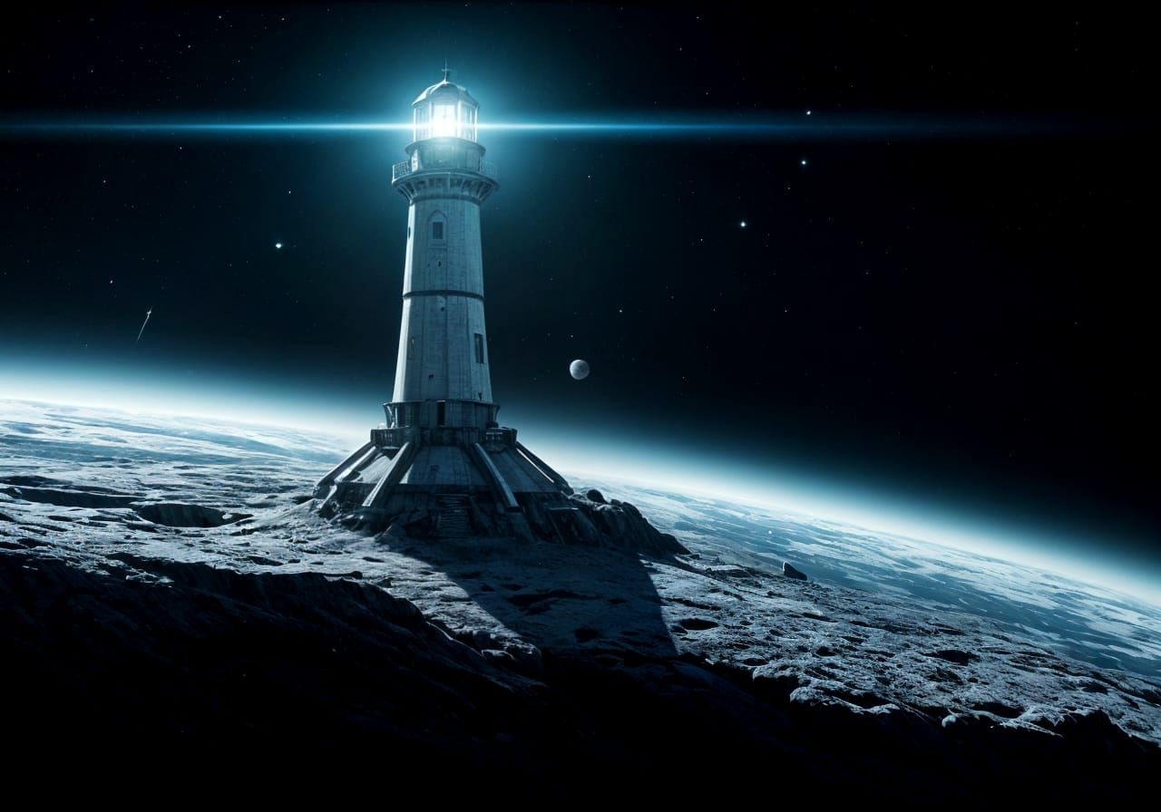 Futuristic Asteroid Lighthouse: Space Beacon