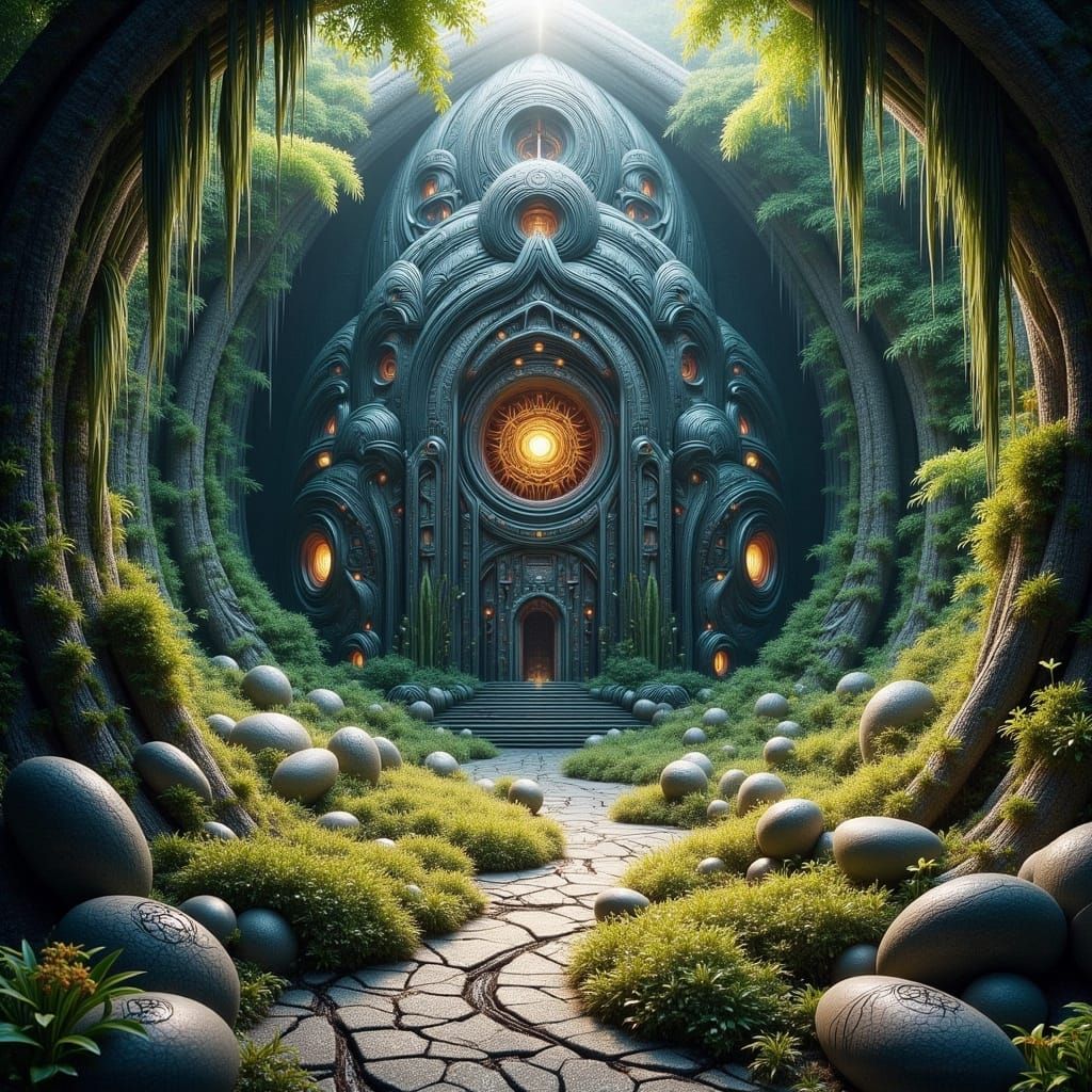 Jungle Temple Ruins in Atmospheric Sci-Fi Art