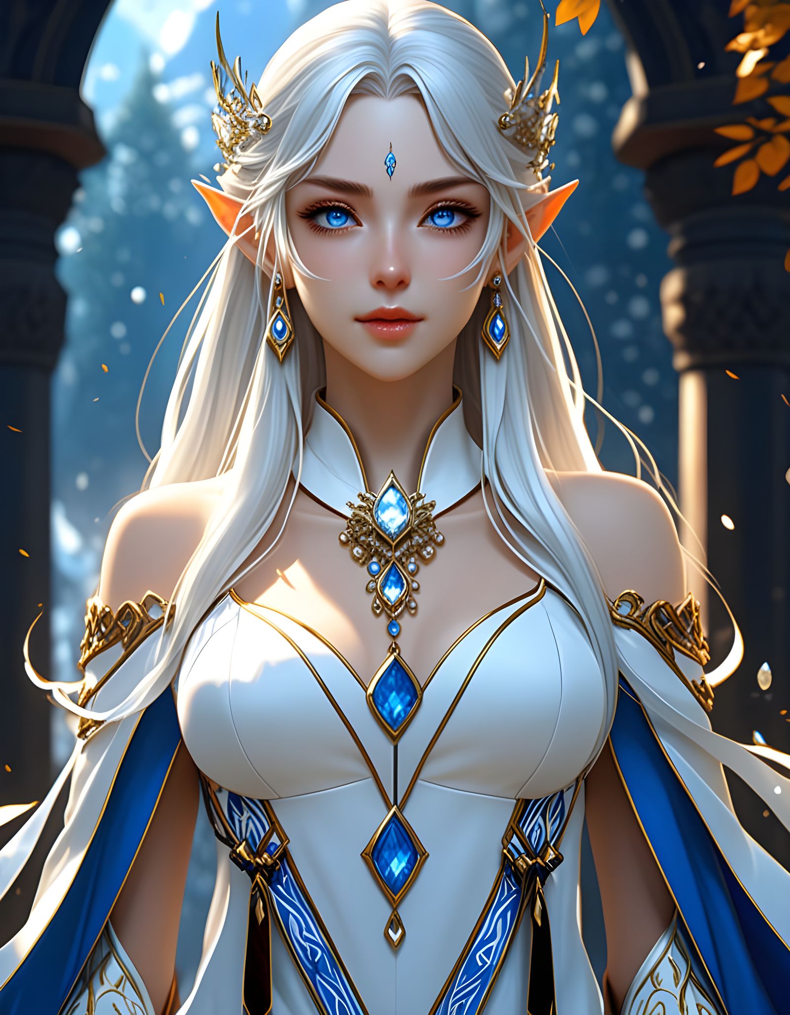 Ethereal Elven Priestess in Anime-Style Portrait, 8K HDR