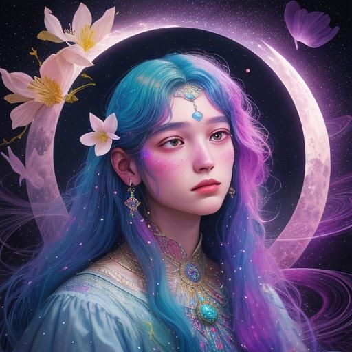 Astral Blossoms: A Cosmic Visionary Illustration