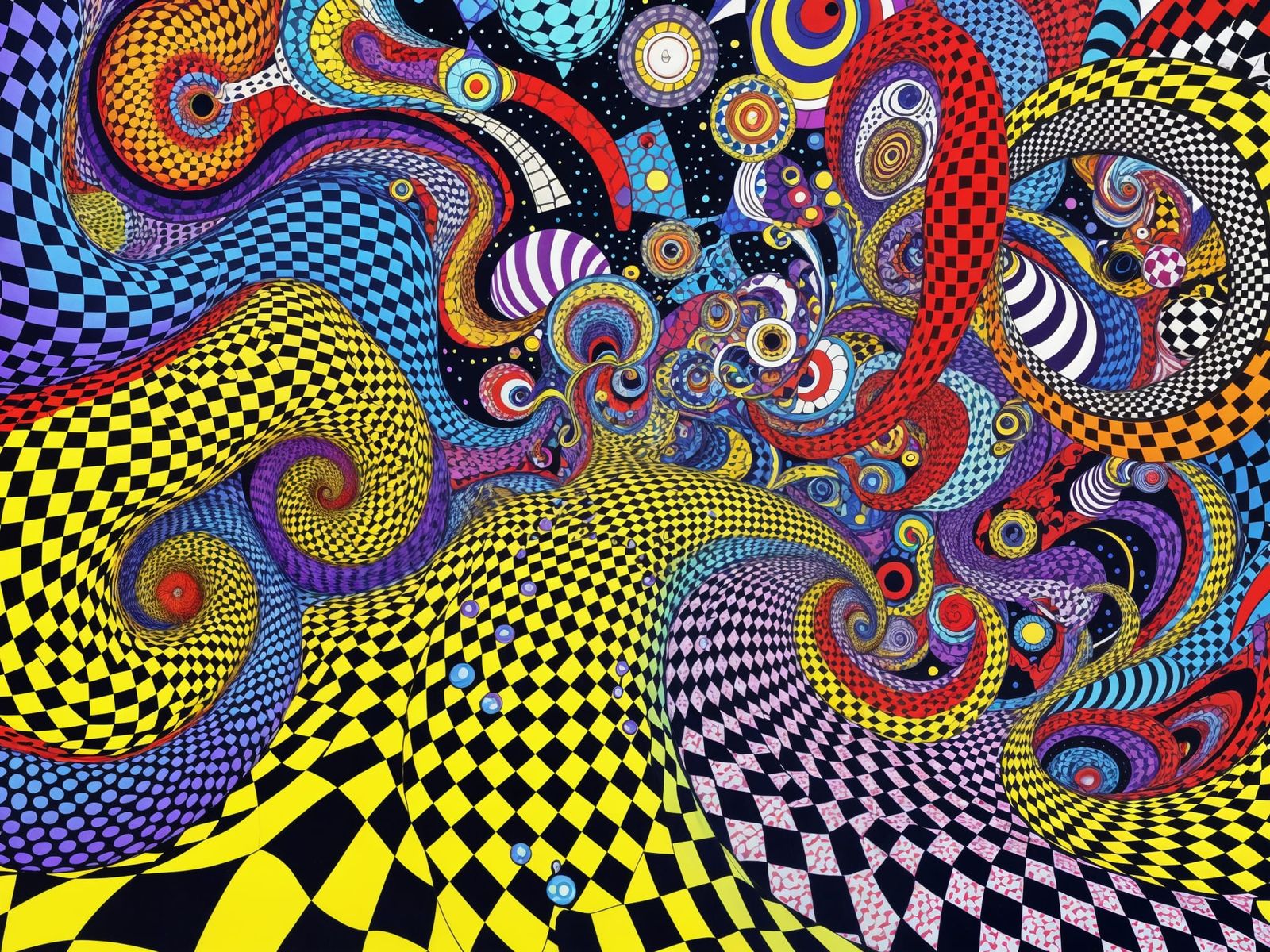 Psychedelic Gingham in Vibrant Op Art Style