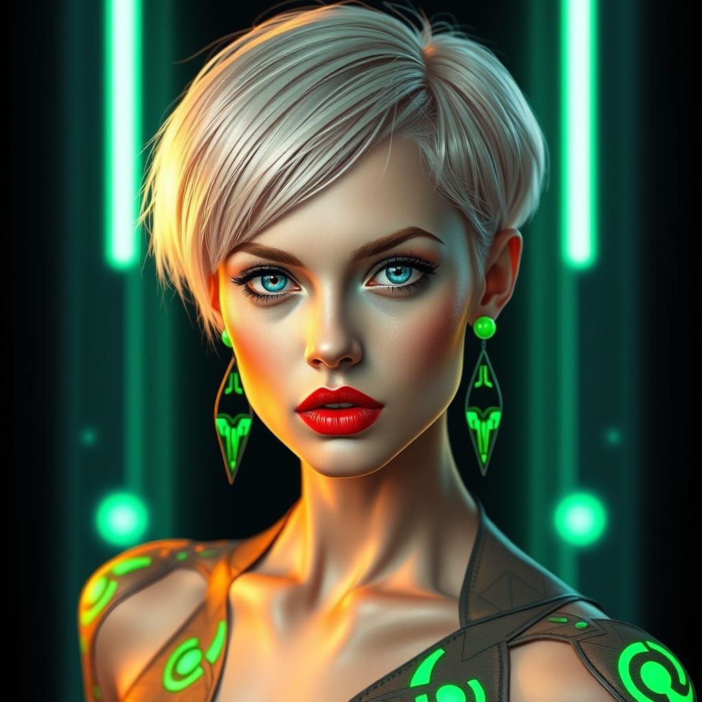 Elegant Futuristic Woman in Cyberpunk Style