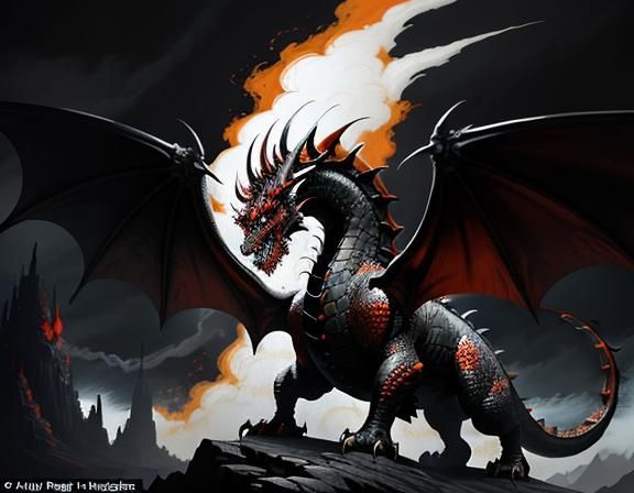 Fiery Dragon in Dynamic Fantasy Art Style