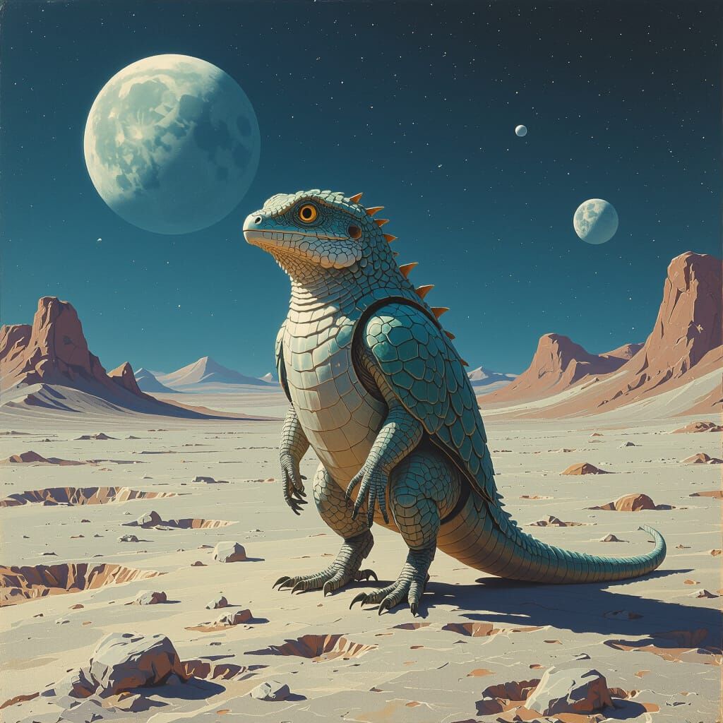 Lizard Bird on the Moon, Futuristic Art