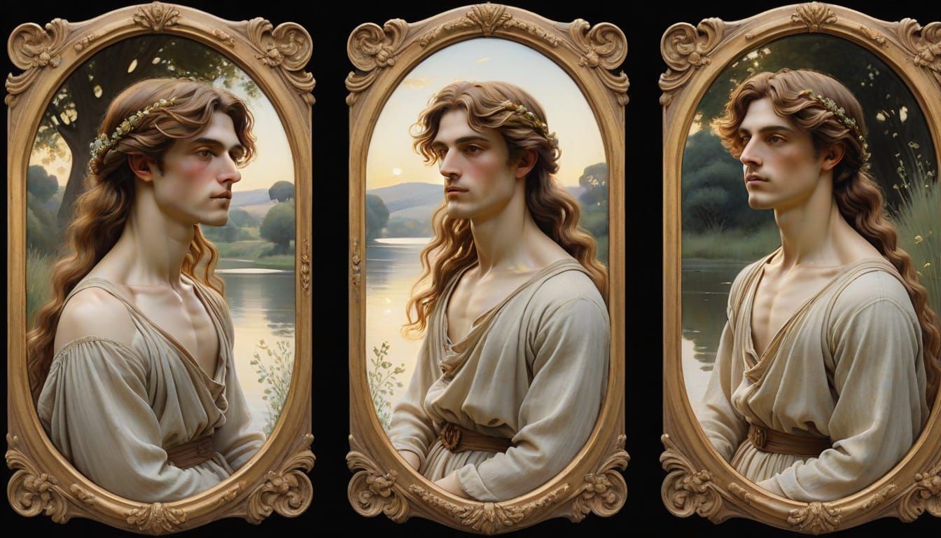 Ethereal Young Man in Serene Lake Landscape