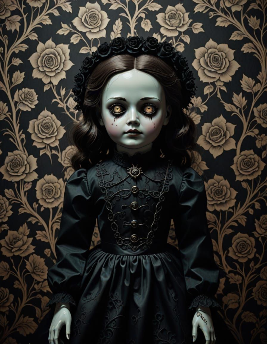 Haunted Victorian Doll in a Creepy Children's Room Scene