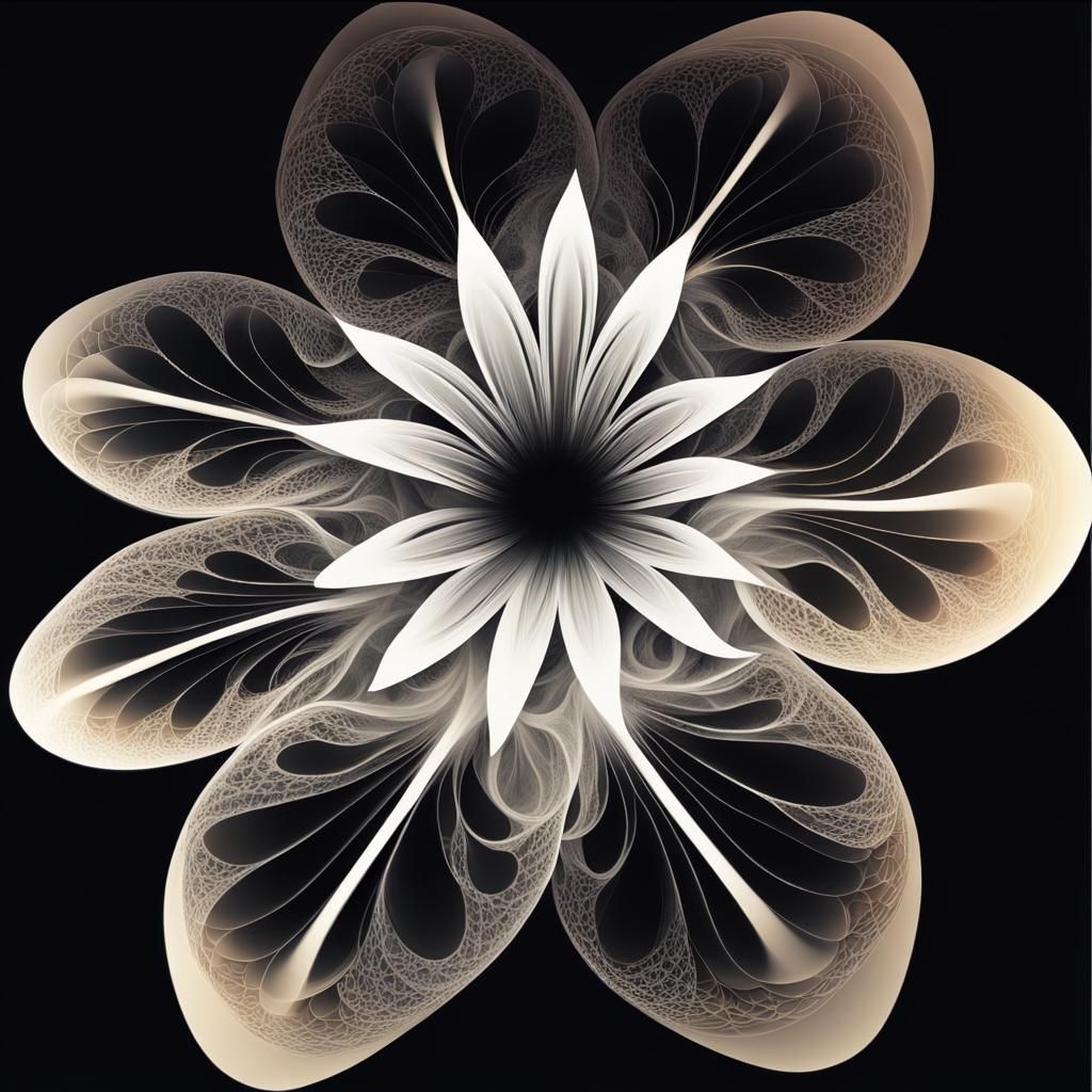 Abstract Flower Photogram with Zentangle and Fractal Element...