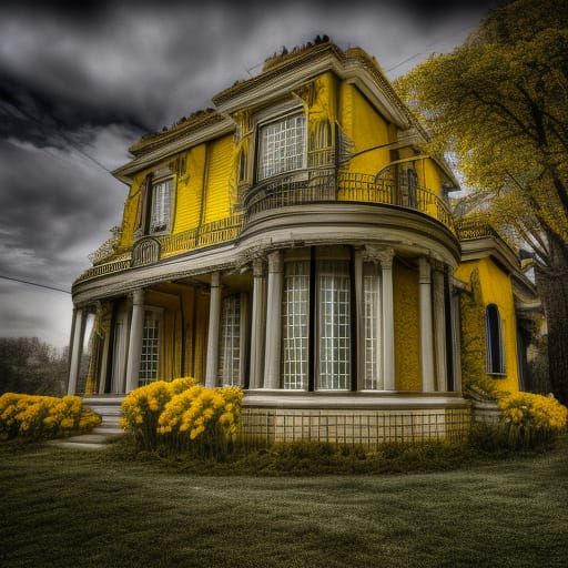 Hyperrealistic Daffodil Mansion with Intricate Details