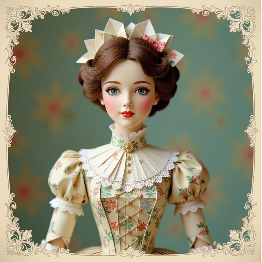 Victorian Paper Doll with Origami Paper Folds