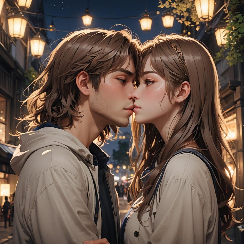 Anime Style: Young Couple's Night and Day Love