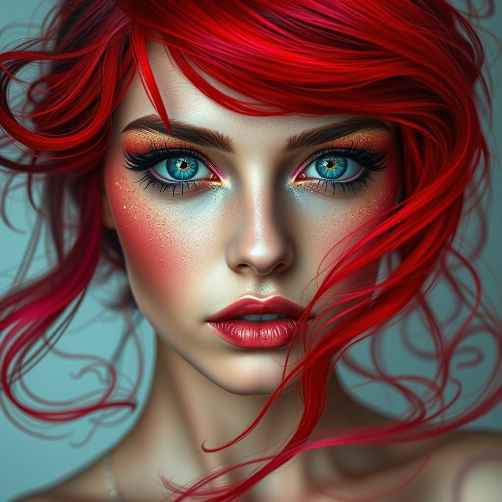 Ethereal Woman with Smoke Hair in Surreal Style