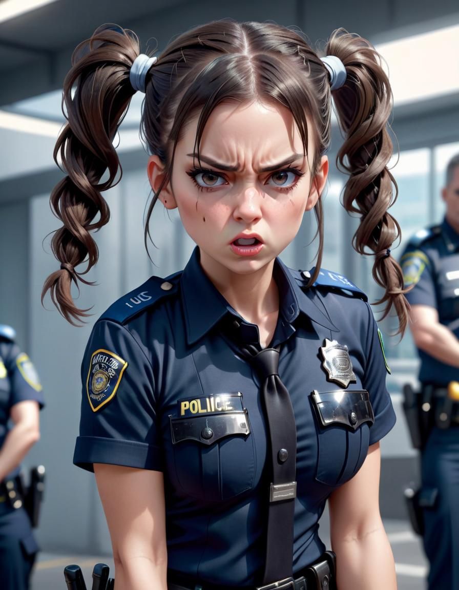 Cute Police Woman Pouting in Anger
