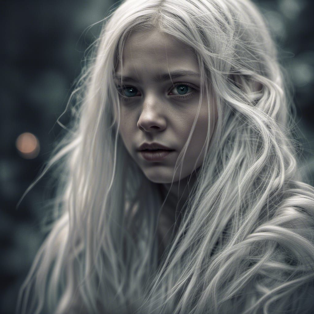 Hyperrealistic Ghost Girl with White Hair