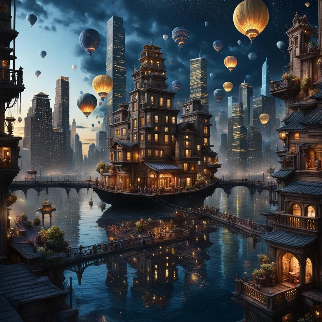 Floating City in the Sky: Detailed Matte Painting