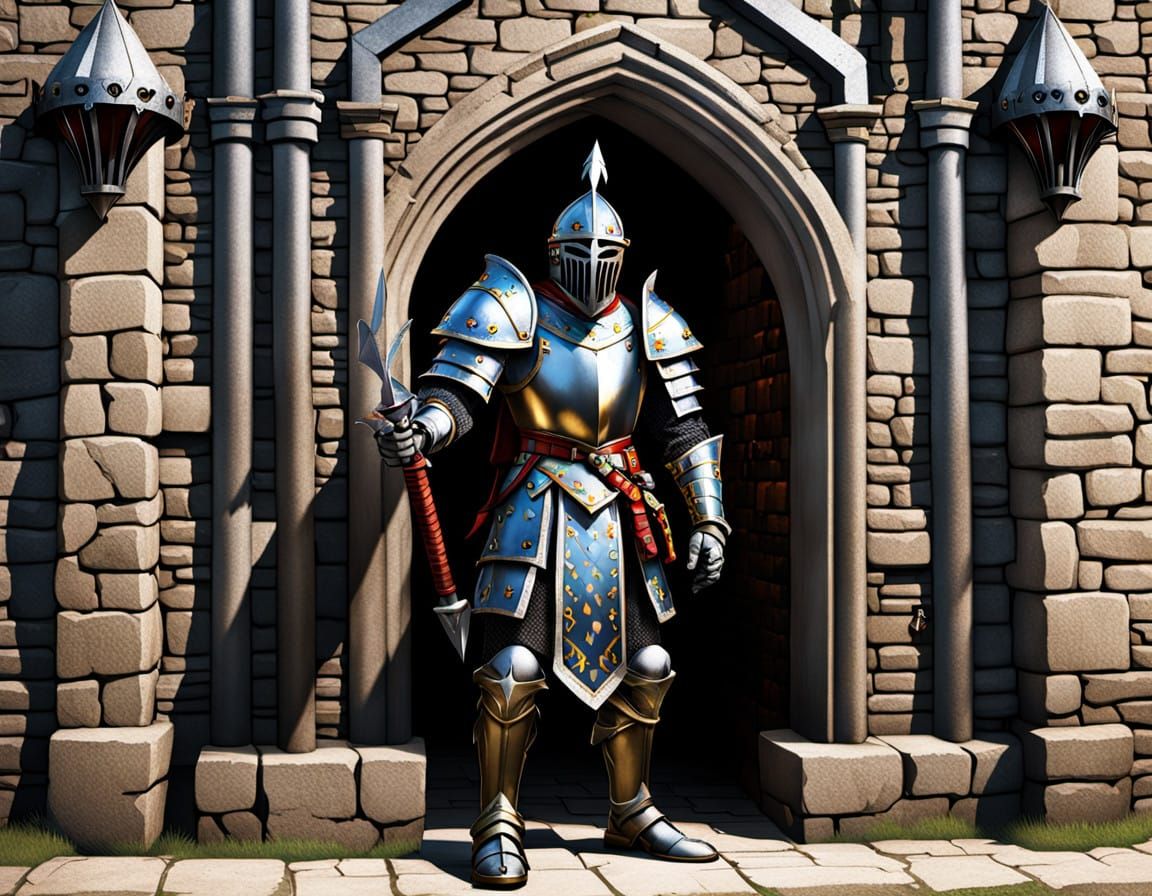 Castle Gate Guards in Intricately Detailed Armour