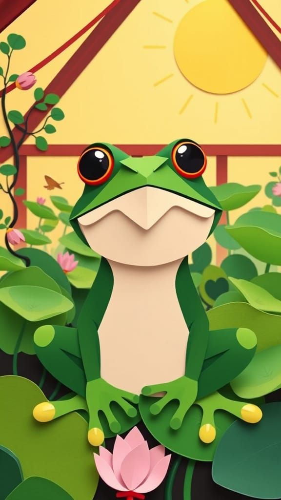 Abstract Frog Bonsai Portrait in Geometric Style